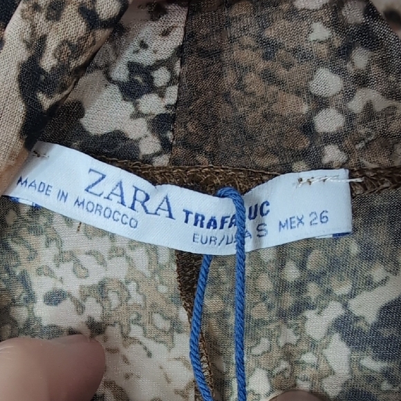 NWOT Zara | Snakeskin Brown and Black Long Sleeve Sheer Stretch Blouse Size S - Picture 5 of 7